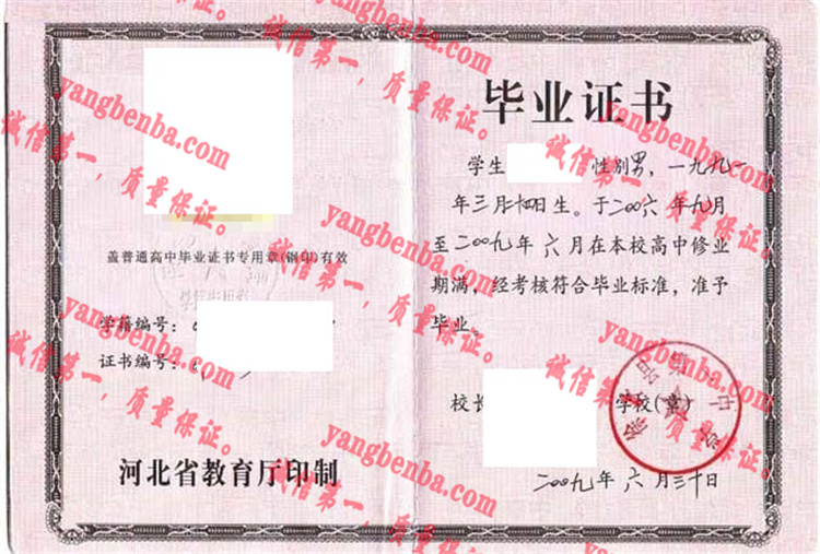 徐水县第一中学毕业证样本