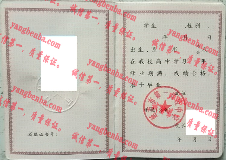 延吉市第一高级中学毕业证样本