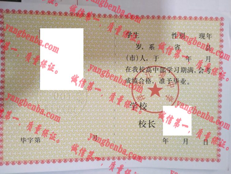 洋县江坝中学毕业证样本