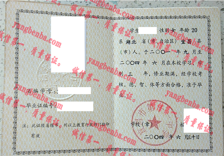 宜昌市第十一中学毕业证样本