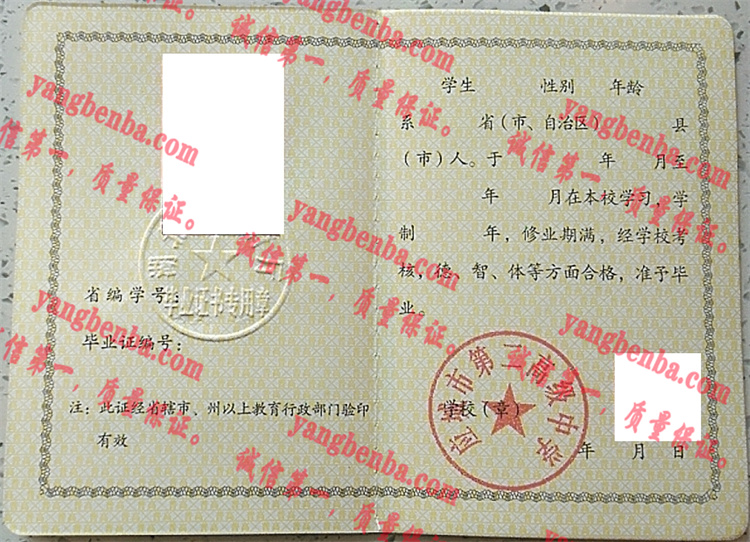 应城市第二高级中学毕业证样本