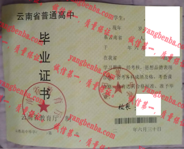 昭通市昭阳区第一中学毕业证样本