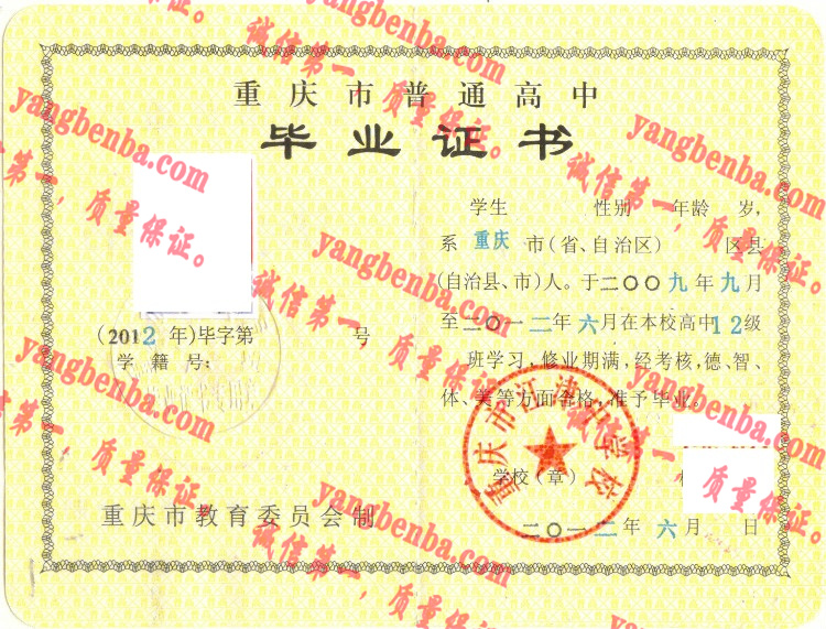 重庆市江津中学毕业证样本