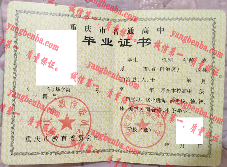 重庆市开县临江中学毕业证样本