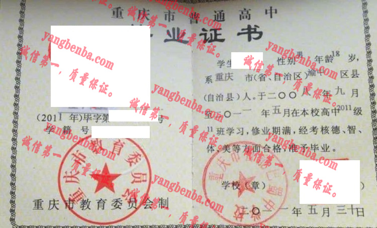 重庆市鲁能巴蜀中学校毕业证样本