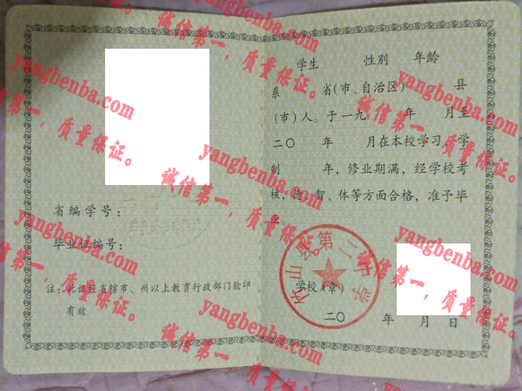 竹山县第二中学毕业证样本