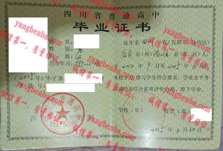 自贡市第十四中学校毕业证样本