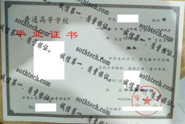中央美术学院毕业证样本