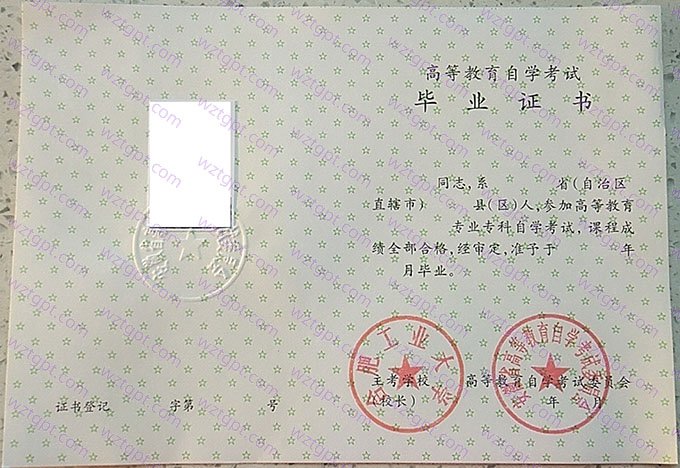 合肥工业大学1995年自学考试本科毕业证书样本图片（手写）